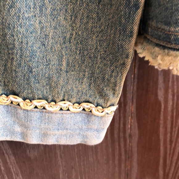 VINTAGE CHAGALL DENIM EMBELLISHED SMJACKET-HIPPIE BOHO APPLIQUÉ BEAD SEQUIN #043 - Picture 5 of 14